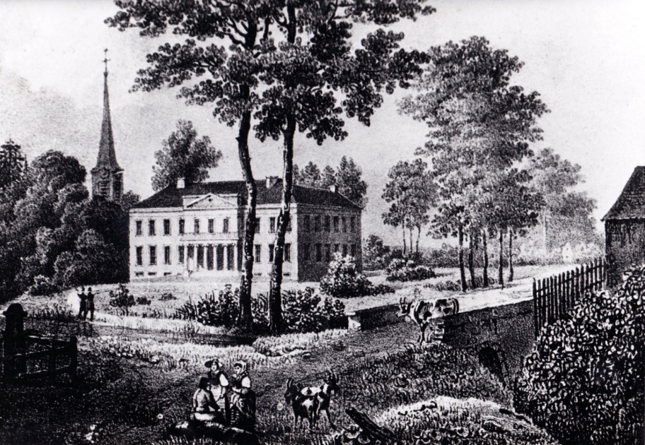 Le château et l’église de Limelette vers 1830 (gravure de Jacob Sturm)